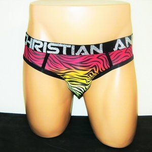 New Zebra Print Underwear Brief, Sparkle Silver Glitter Waist, Small 28-31